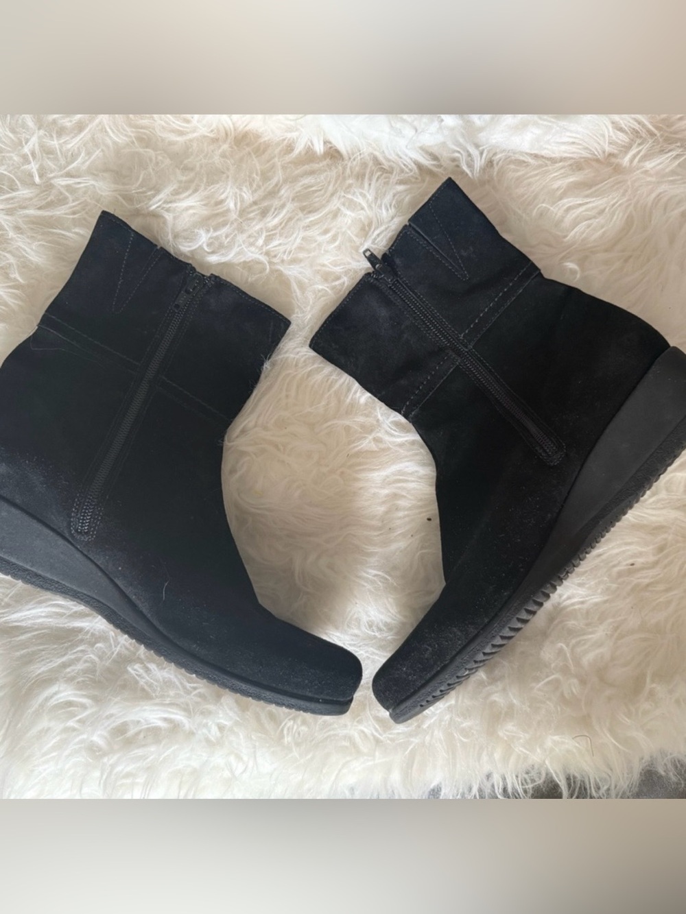 La CANADIENNE Black Suede Wedge Ankle Boots with Side Zipper